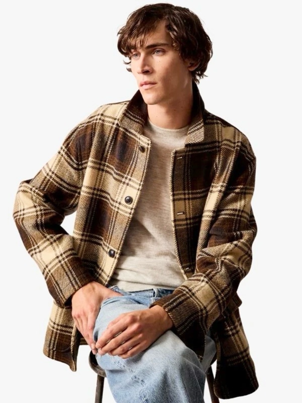 NWT $698 Todd Snyder Brown Plaid Walking Jacket Large Wool Button Down